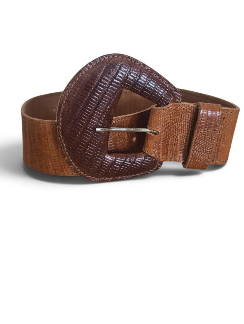 Vintage Michael Rose Brown Lizard Embossed Leather Wide Waist Belt Size S/M